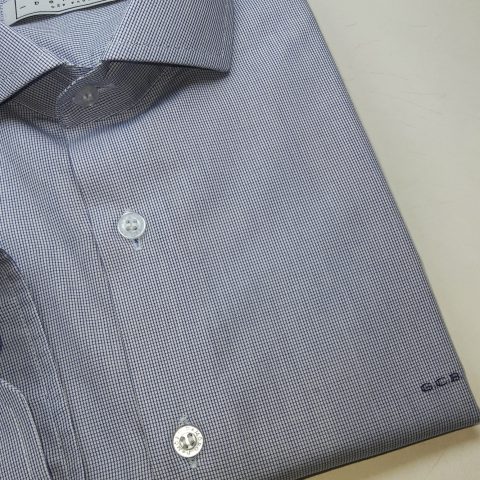 Camisa Colarinho Italiana Branca Xadrez Azul