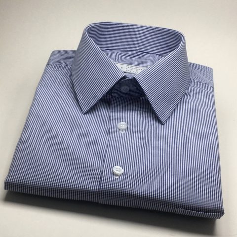 Camisa Colarinho Italiana Branca Xadrez Azul