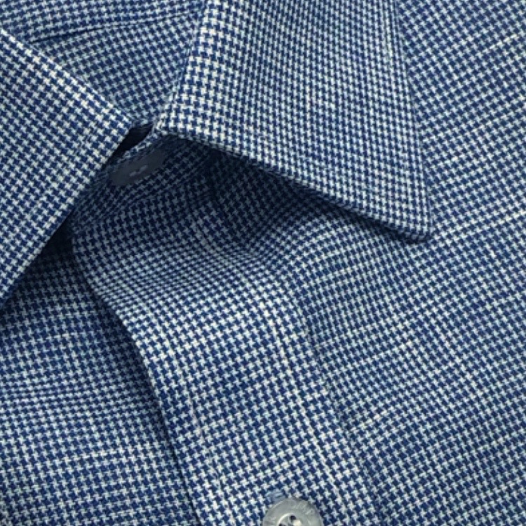 Camisa Sob Medida 100% Linho Micro Xadrez Azul - Foto 1